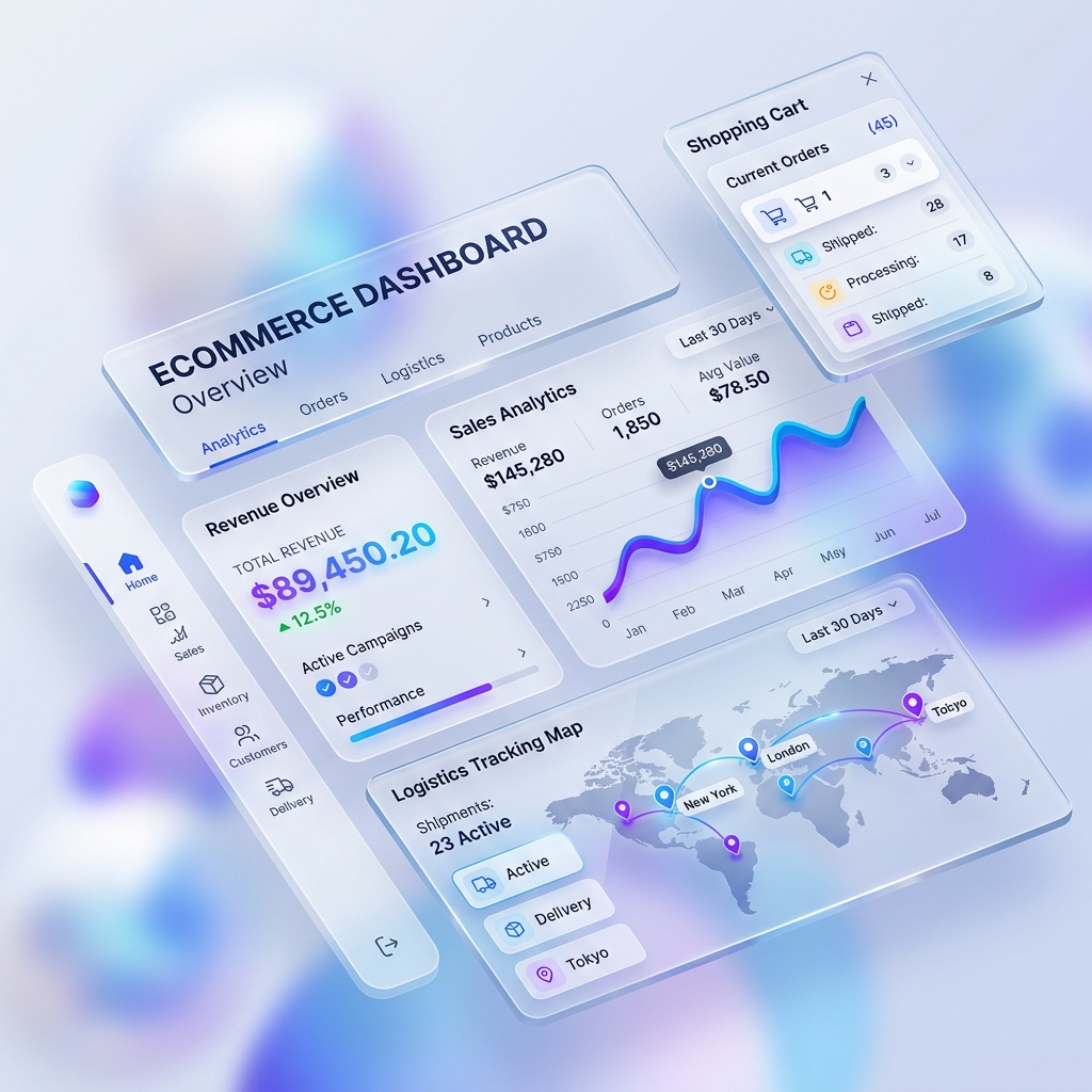 Ecommerce management dashboard showing analytics and sales